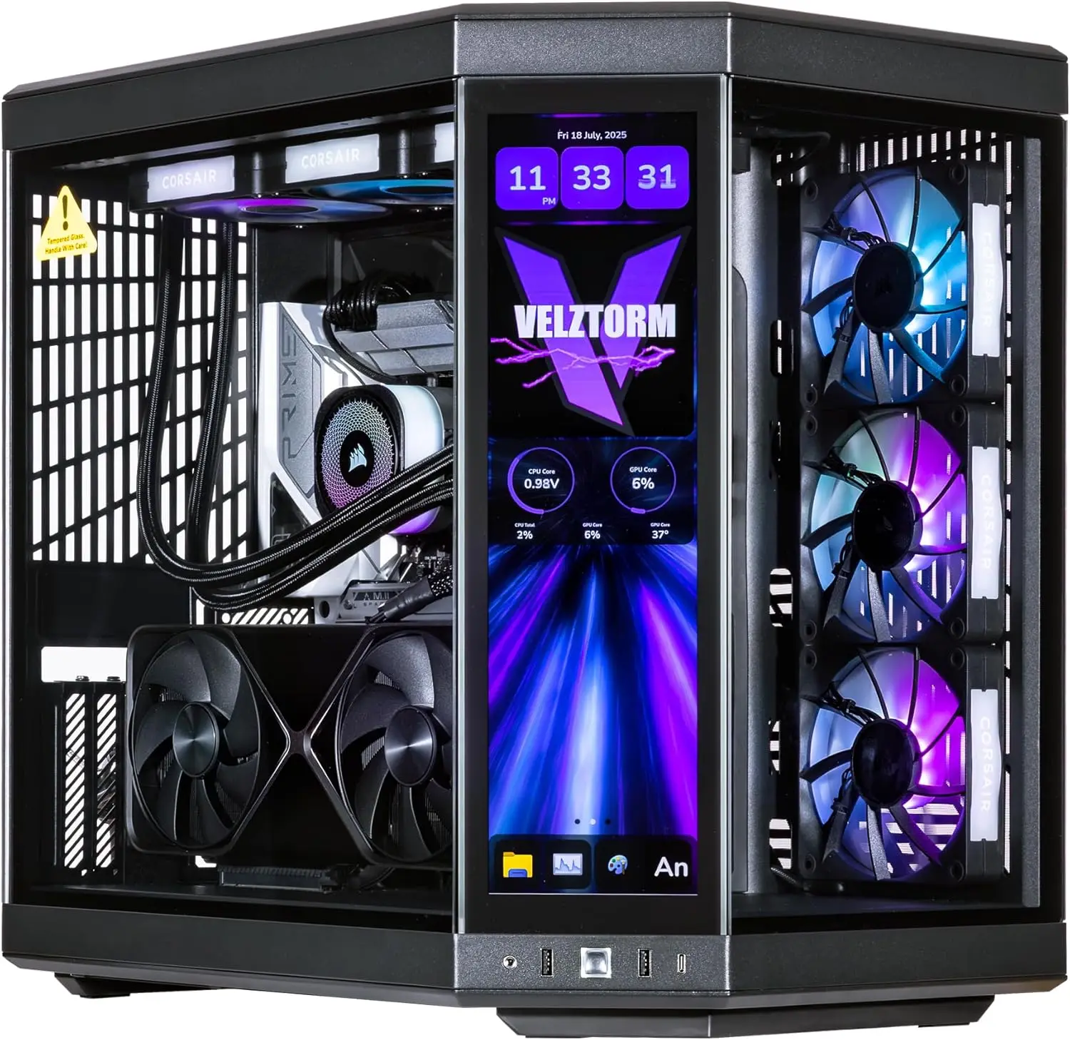 Rtx 5080 16Gb - كمبيوتر مكتبي للألعاب Velztorm LCD أسود